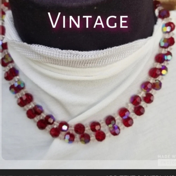 Vintage ruby red aurora borealis necklace‎ - Picture 1 of 6